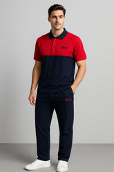 GUCCII Cotton PQ Embroidered Logo Blue-Red Tracksuit